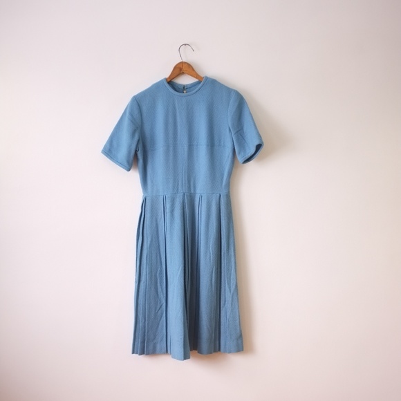 vintage blue wool knit dress | 1950s blue dress - Picture 14 of 15